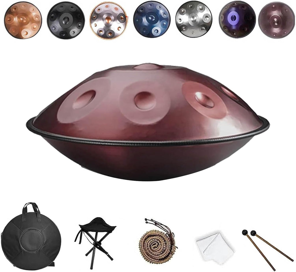 Handpan Instrument 432Hz/440Hz in D Minor Kurd, Steel Handpan 22 Inches, 9/10/12 Notes Handpan Drum with Mallets and Soft Bag, Suitable for Professional Performance(Purple,432HZ/12Note)