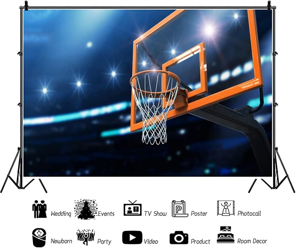 20x10ft Stadium Basketball Hoop Photography Backdrop Indoor Sport Spotlights Goal Shoot at The Basket Background Match Game Party Boy Man Stadium Club Student Portrait Photo Vinyl Wallpaper