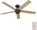 Hunter 52 inch Outdoor or Indoor Ceiling Fan No Light - Bronze Ceiling Fan without Light, For Patio, Porch, Garage, or Living Room, Standard Mount, 5 Blades, Wall Control - Burton 52264, Noble Bronze