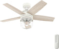 Hunter Fan 44 Inch White Indoor Ceiling fan with LED Light and Remote Control for Bedroom, Living Room/Family Room, Office, Basement, Kitchen, Dining Room (Renewed)