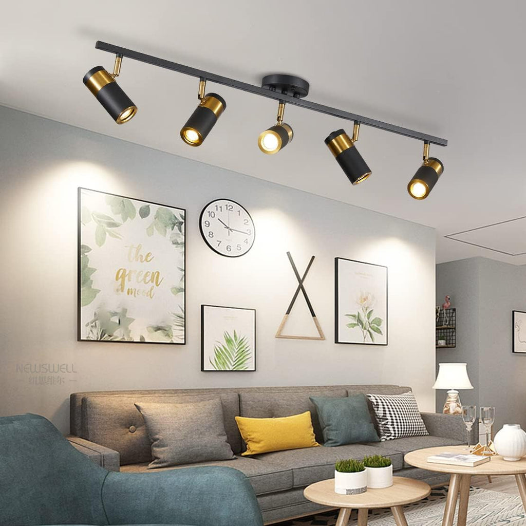 Black 5 Lights Spot Light, Fixture Matte Black LED Track Lighting Fixtures, Modern Flush Mount Ceiling Light for Bedroom Living Room Kitchen Island