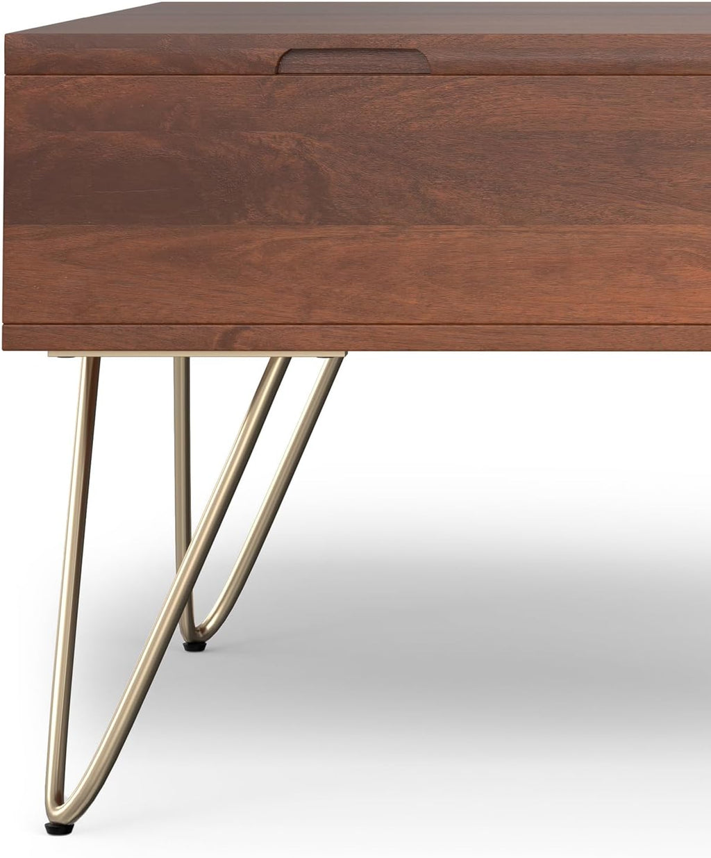 SIMPLIHOME Hunter Lift Top Coffee Table - 32 inch Wide Solid Mango Wood Industrial Square Cocktail Table in Umber Brown, Living Room Table with Dual Lift Tops, Hidden Storage and Gold Hairpin Legs