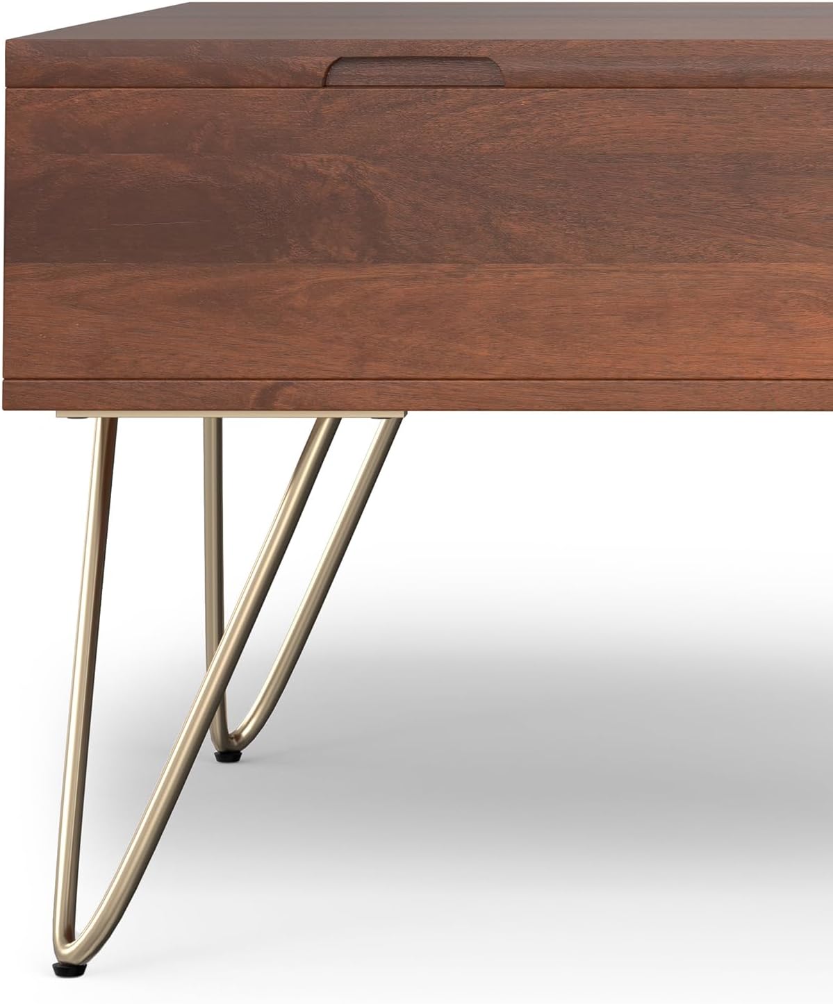 SIMPLIHOME Hunter Lift Top Coffee Table - 32 inch Wide Solid Mango Wood Industrial Square Cocktail Table in Umber Brown, Living Room Table with Dual Lift Tops, Hidden Storage and Gold Hairpin Legs
