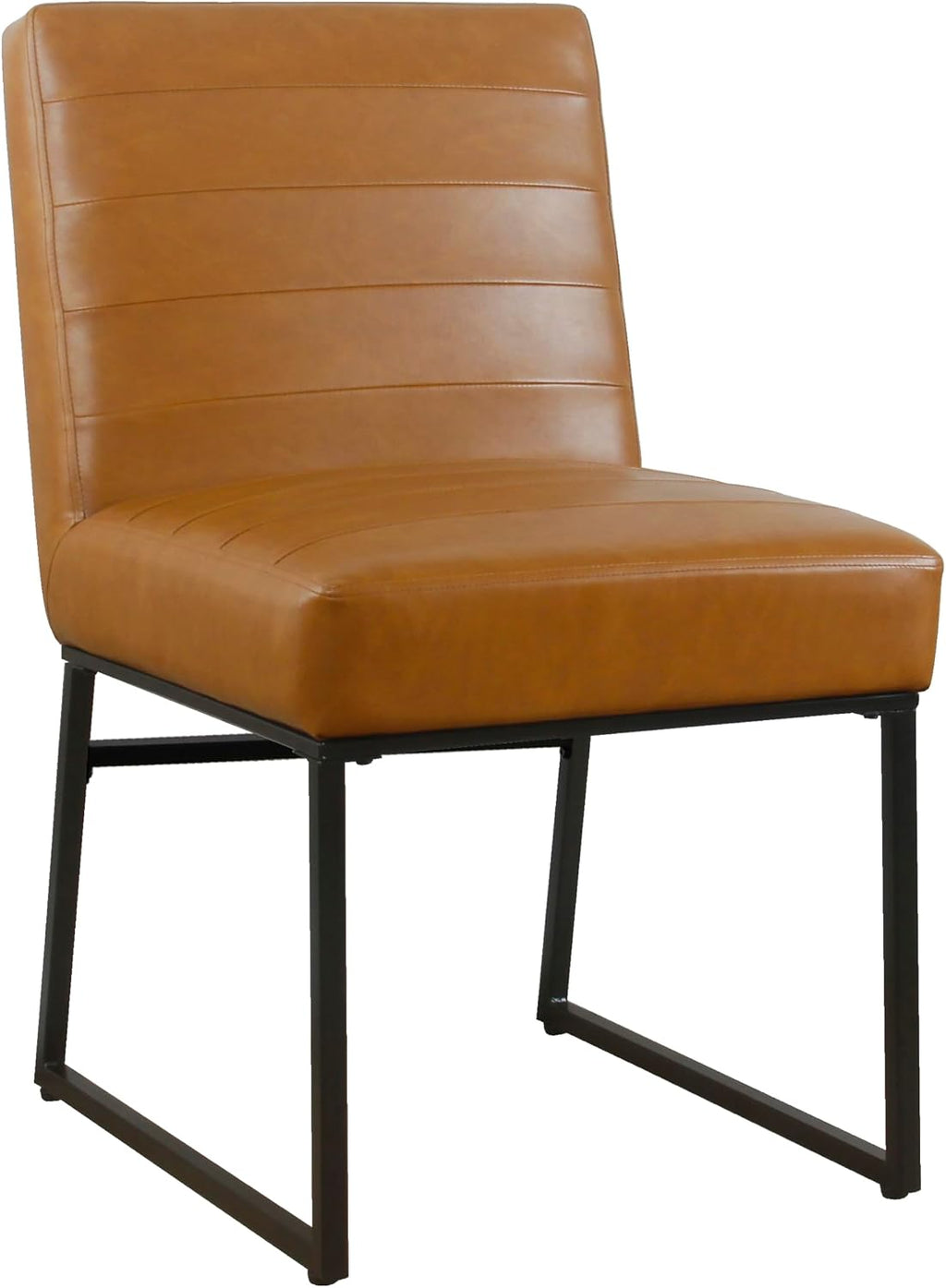 HomePop Channeled Metal Dining Chair - Caramel Brown Faux Leather (Single Pack)