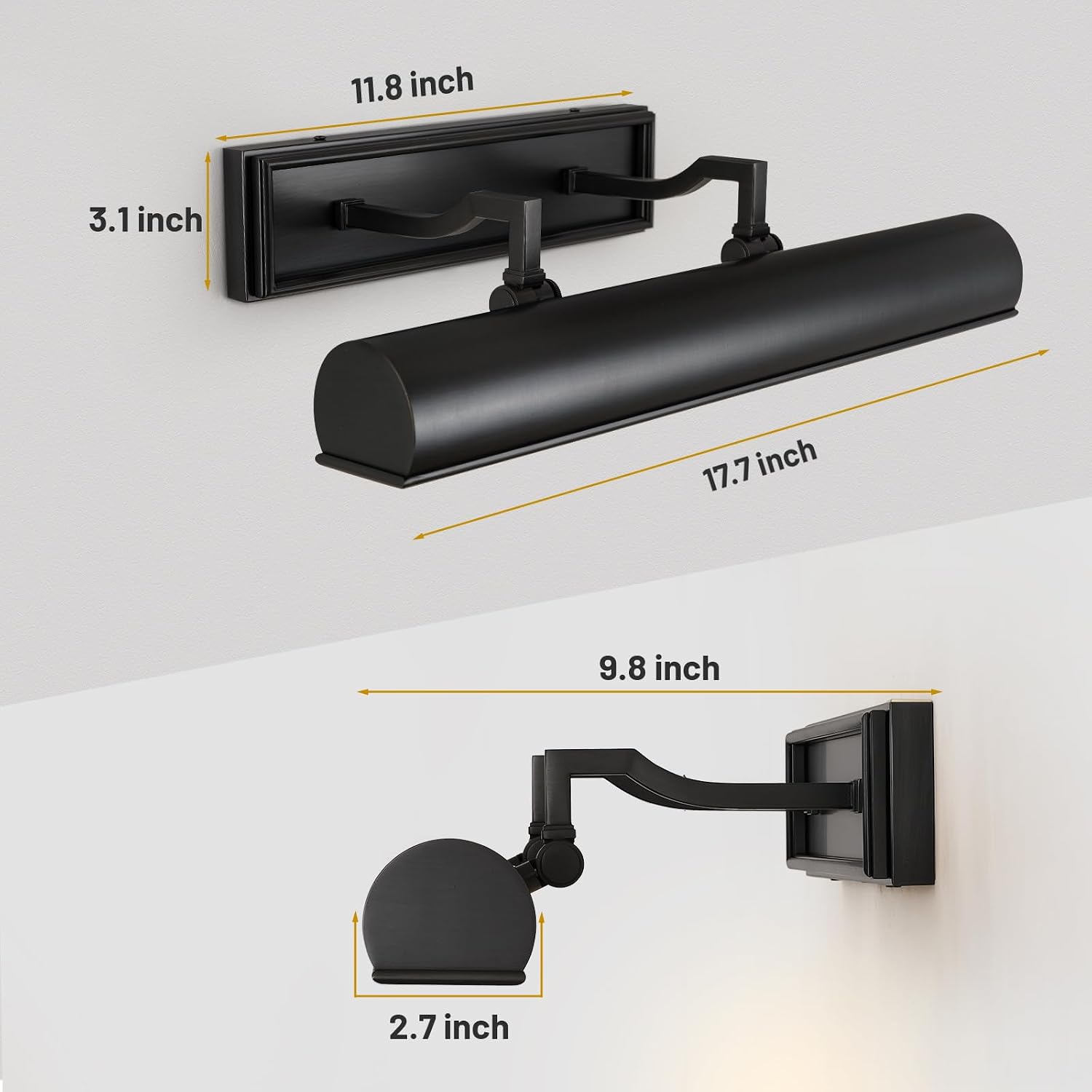 18in Black Picture Lights Hardwired, 3 Light Modern Bronze Picture Light for Wall, Rotatable Art Light Over Picture Frame for Living Room, Bookcase, Artwork, Poster (Includes Bulbs)