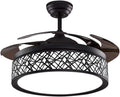 Fandian 42In Modern Ceiling Fan with Lights Remote Control Chandelier Lighting Fixtures Silent Retractable Blades, 3 Light Colors, Black Bird Nest Fandelier for Living Room, Bedroom