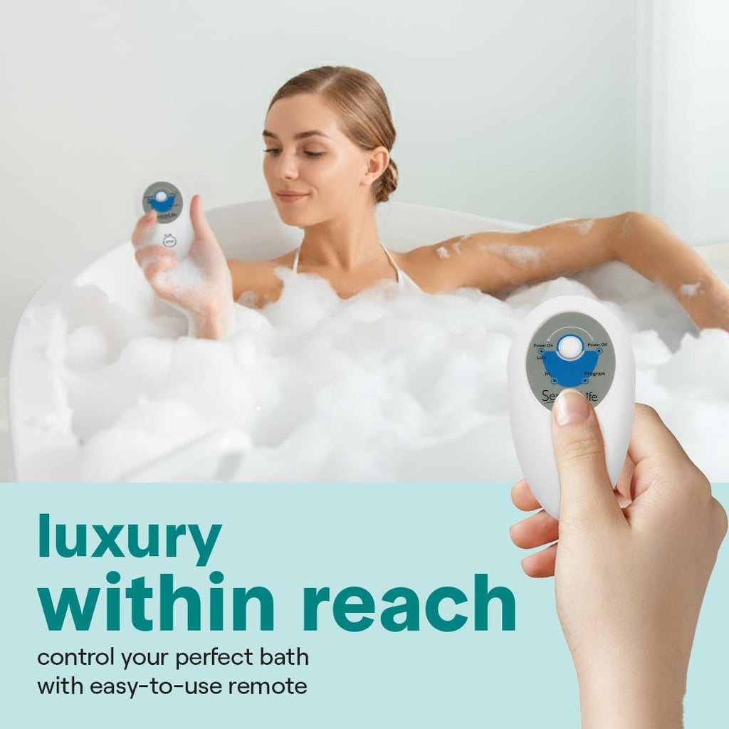 SereneLife Spa Bath Mat Full Body Massager - Portable Bubble Bath Massager with Air Jets, Remote Control, Non-Slip Adjustable Bubble Mat, Aroma Clip for Essential Oils, 47' x 14.2'