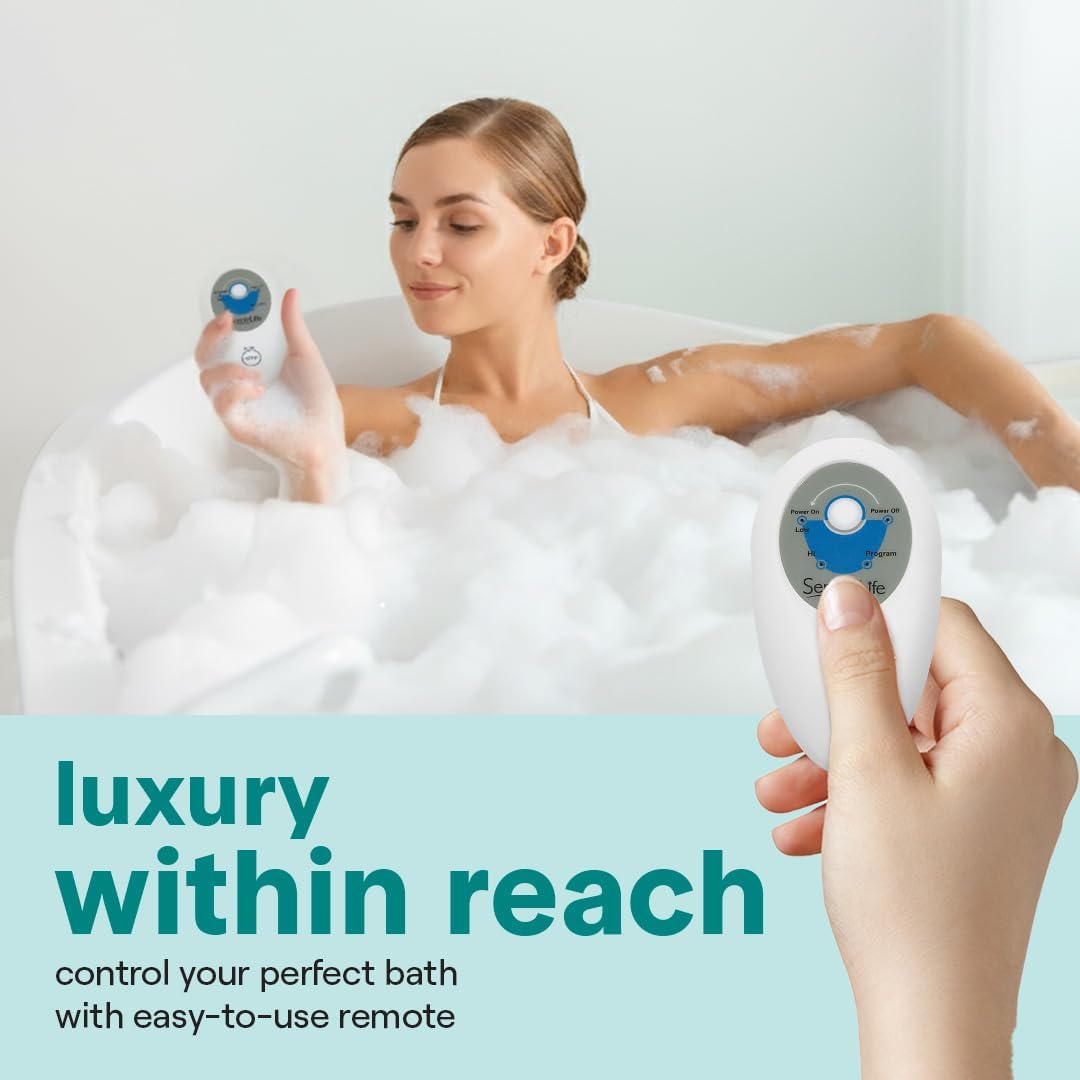 SereneLife Spa Bath Mat Full Body Massager - Portable Bubble Bath Massager with Air Jets, Remote Control, Non-Slip Adjustable Bubble Mat, Aroma Clip for Essential Oils, 47' x 14.2'