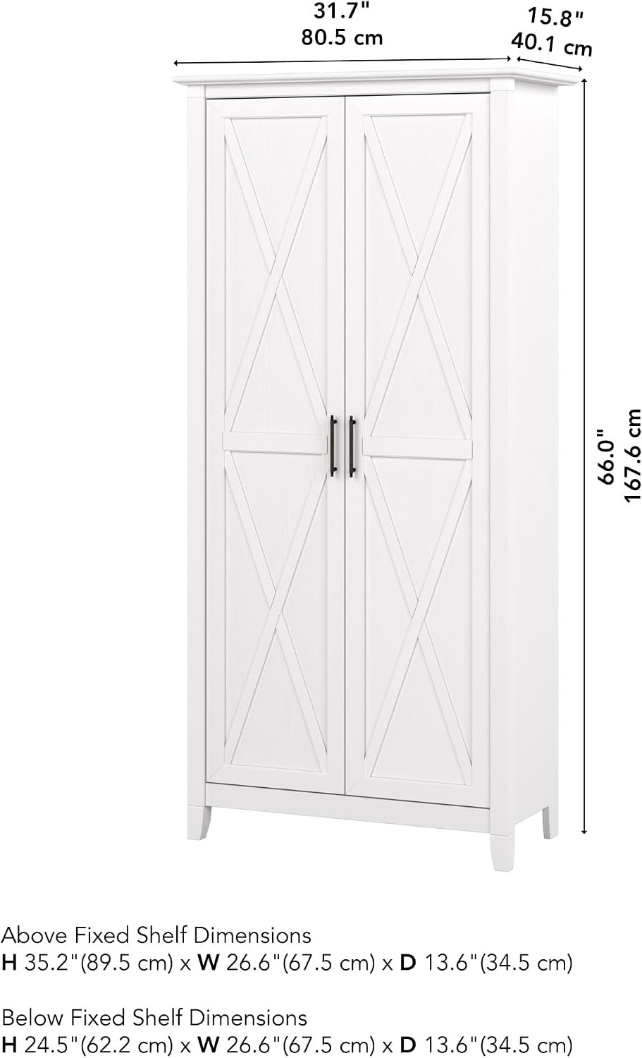 Bush Home Key West Tall Storage Cabinet with Doors in Pure White Oak