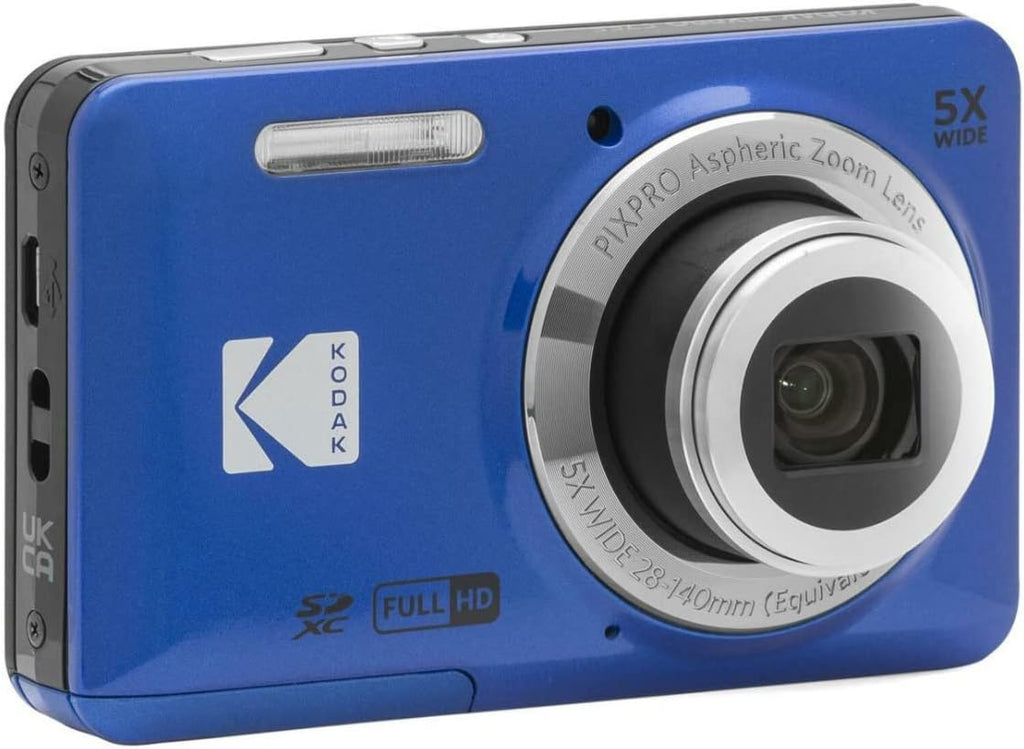KODAK PIXPRO Friendly Zoom FZ55-BL 16MP Digital Camera with 5X Optical Zoom 28mm Wide Angle and 2.7' LCD Screen (Blue) Bundle with Protective Case, 32GB Memory Card (3 Items)