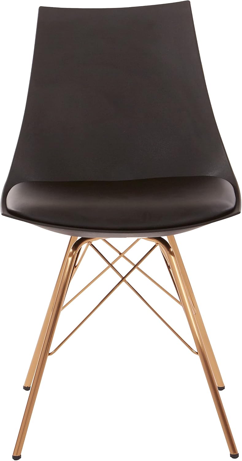 OSP Home Furnishings Oakley Mid-Century Modern Bucket Dining Chair with Faux Leather Padded Seat, Black