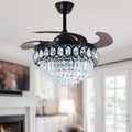 RuiWing 42' Crystal Ceiling Fans with Lights Retractable Blades LED Chandelier Remote Control 3 Different Lighting Mode Dimmable Fandelier for Bedroom Living Room