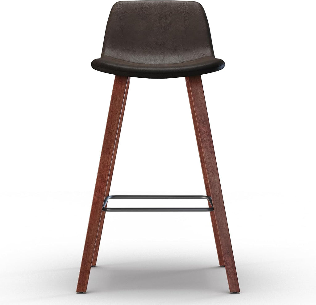 SIMPLIHOME Addy Mid Century Modern 26 Inch Counter Stool (Set of 2) in Distressed Brown Vegan Faux Leather, For the Dining Room and Kitchen