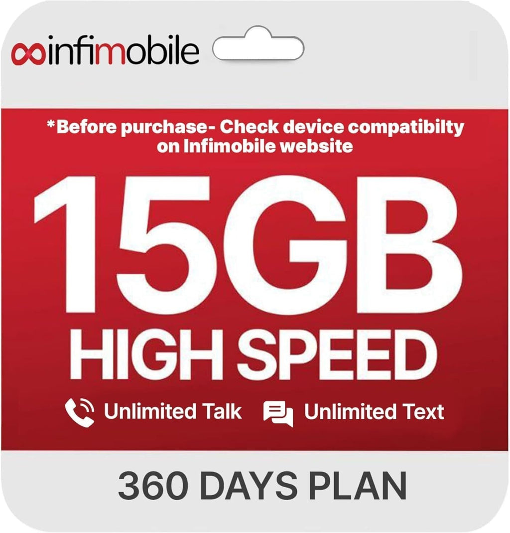 Infimobile Prepaid Unlimited Plan: 12 Months 15GB High-Speed Data Per Month Unlimited Data Talk & Text Prepaid Plan Service SIM Card Nationwide Coverage 4G, 5G Network : Cell Phones & Accessories