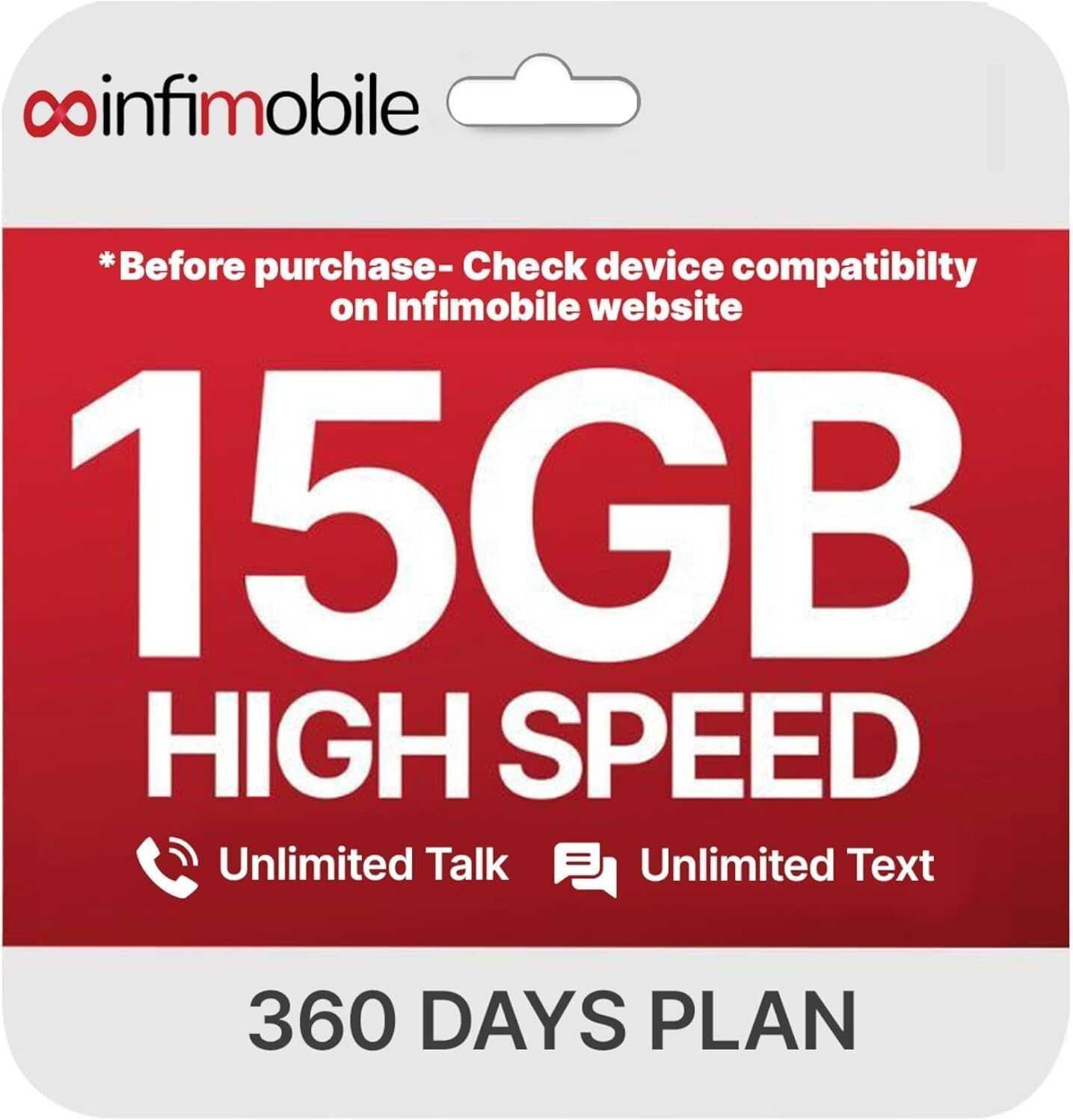 Infimobile Prepaid Unlimited Plan: 12 Months 15GB High-Speed Data Per Month Unlimited Data Talk & Text Prepaid Plan Service SIM Card Nationwide Coverage 4G, 5G Network : Cell Phones & Accessories