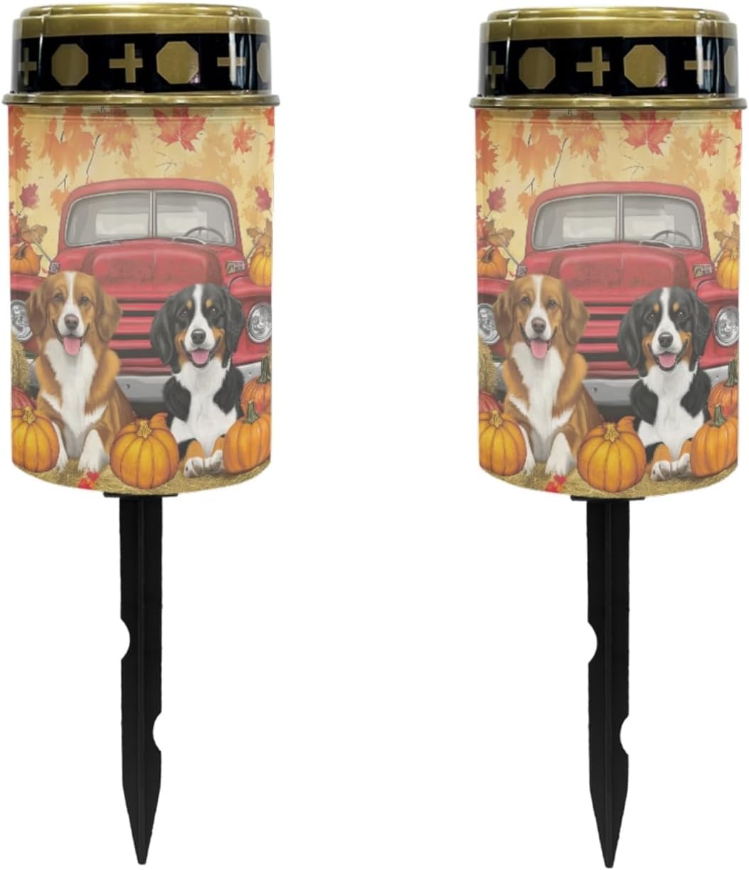 Thanksgiving Puppy Dog Solar Garden Lights Waterproof Solar Pathway Lights Outdoor Set of 10 Thanksgiving Decor Stake Lights Outdoor Decorative for Yard Patio Spotlight Driveway