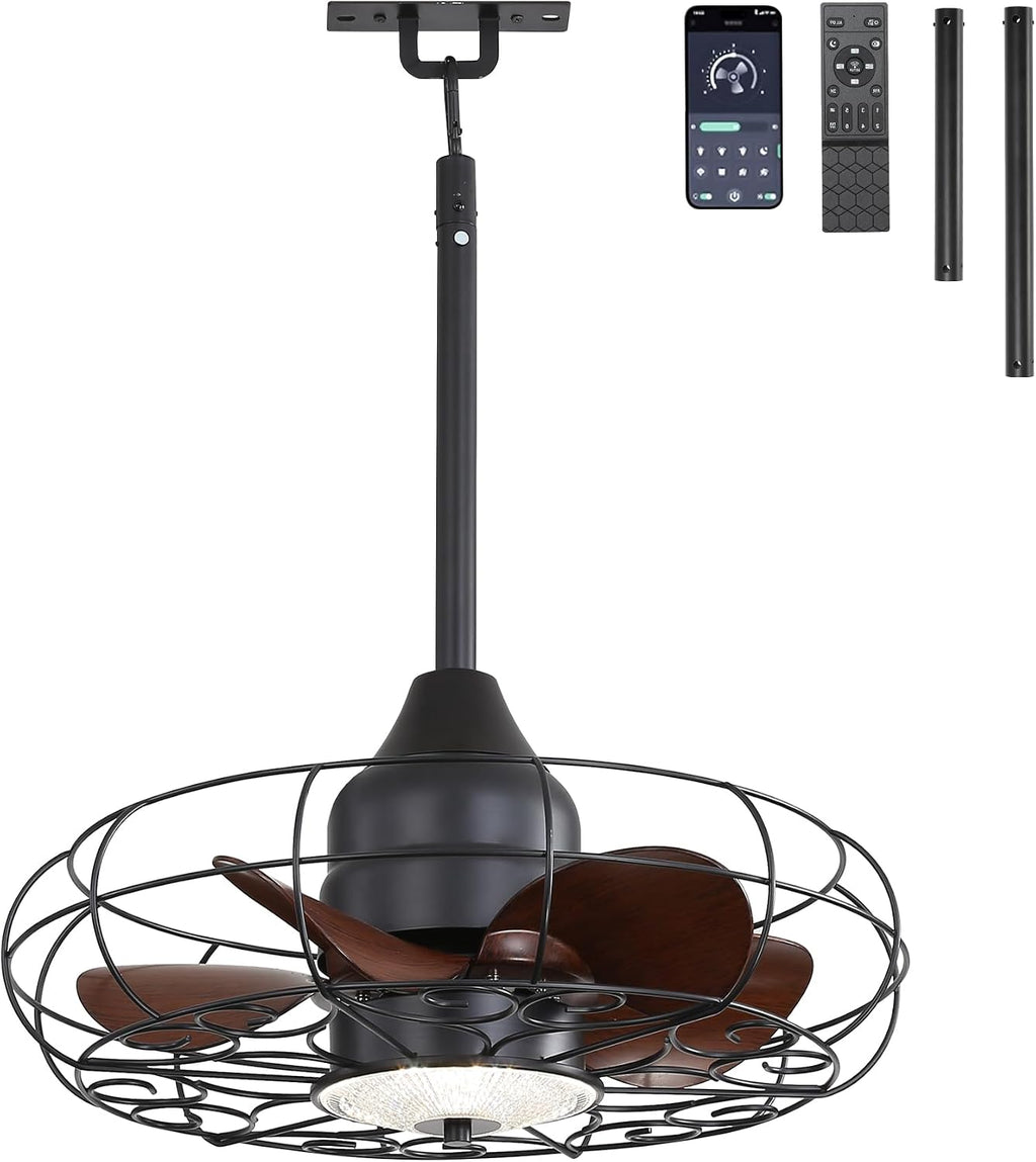 25Inch Outdoor Caged Ceiling Fan with Light Remote Control 3 Color Temp. IP65 Waterproof,Farmhouse Gazebo Fan Light for Patio Canopy Pavilot Living Room Entrance,Black,2026 Upgrad