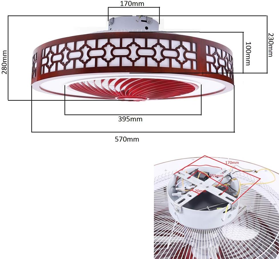 22 Inch Ceiling Fan with Light and Remote Control,Modern LED Semi Flush Mount Light Fandelier,Wood Design,Acrylic Blades,3 Colors 3 Speeds,64W,Enclosed Fan,Quite Motor