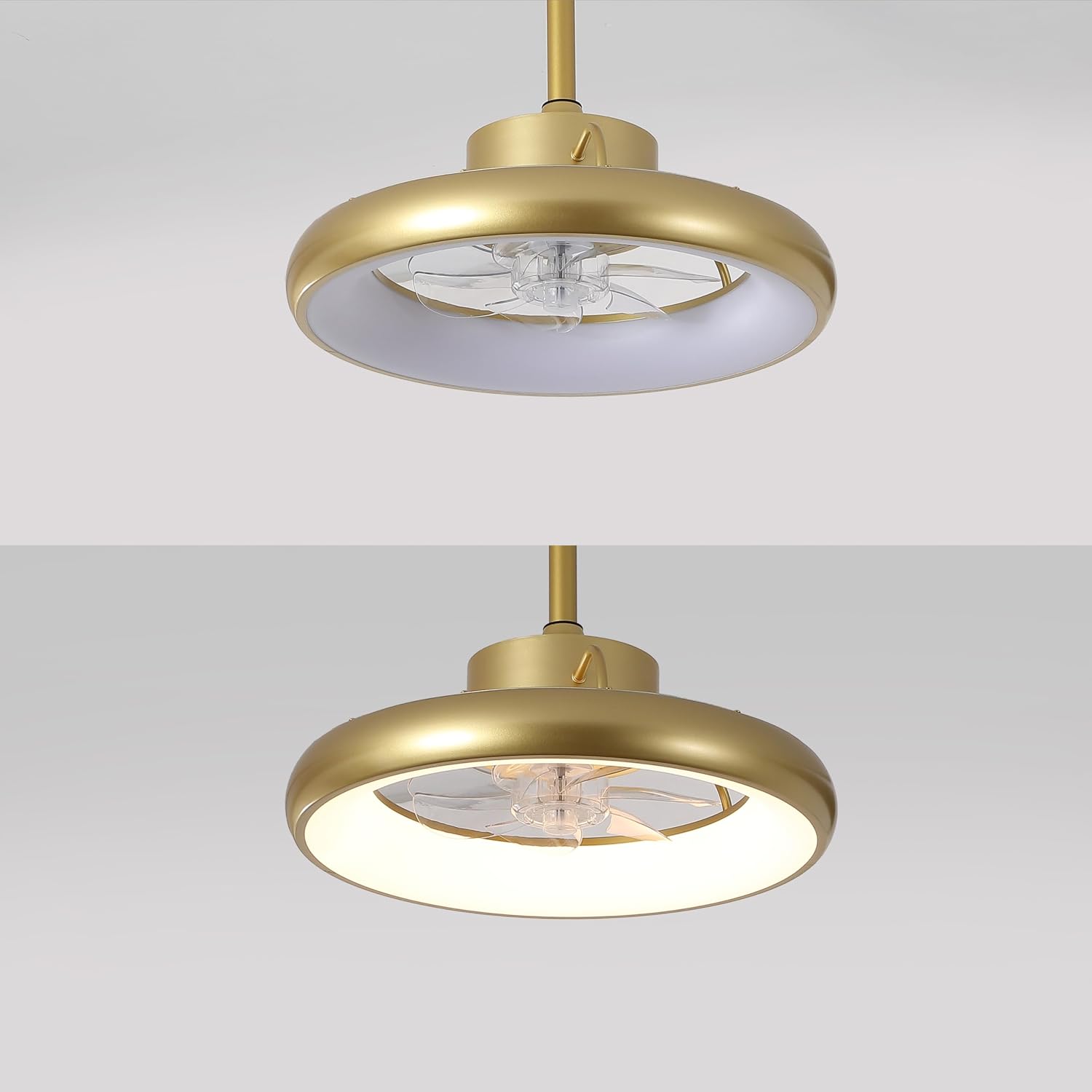 Oval AIR Loren 20' Small Smart Ceiling Fan with Light, Semi Flush Mount, Quiet 6-Speed Reversible Motor, Dimmable LED, Adjustable CCT, App & Remote Control, Modern Glam, Gold AIR8002A
