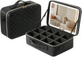 HJXGQJM Black Travel Makeup Bag with LED Mirror 3 Colors Modes, Portable Makeup Organiser with Adjustable Dividers Compartment, Light Up Vanity Case, Makeup Storage for Women