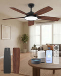 Roomratv 52 Inch Smart Ceiling Fan with Light,App Control,Ultra Silent Reversible DC Motor Fan Remote Control Compatible with Alexa Google home（black）