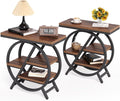LITTLE TREE End Table, Set of 2 Narrow Side Table with 4-Tier Large Storage Space, Modern Bedside Table for Living Room, Home Office, Bedroom, Brown