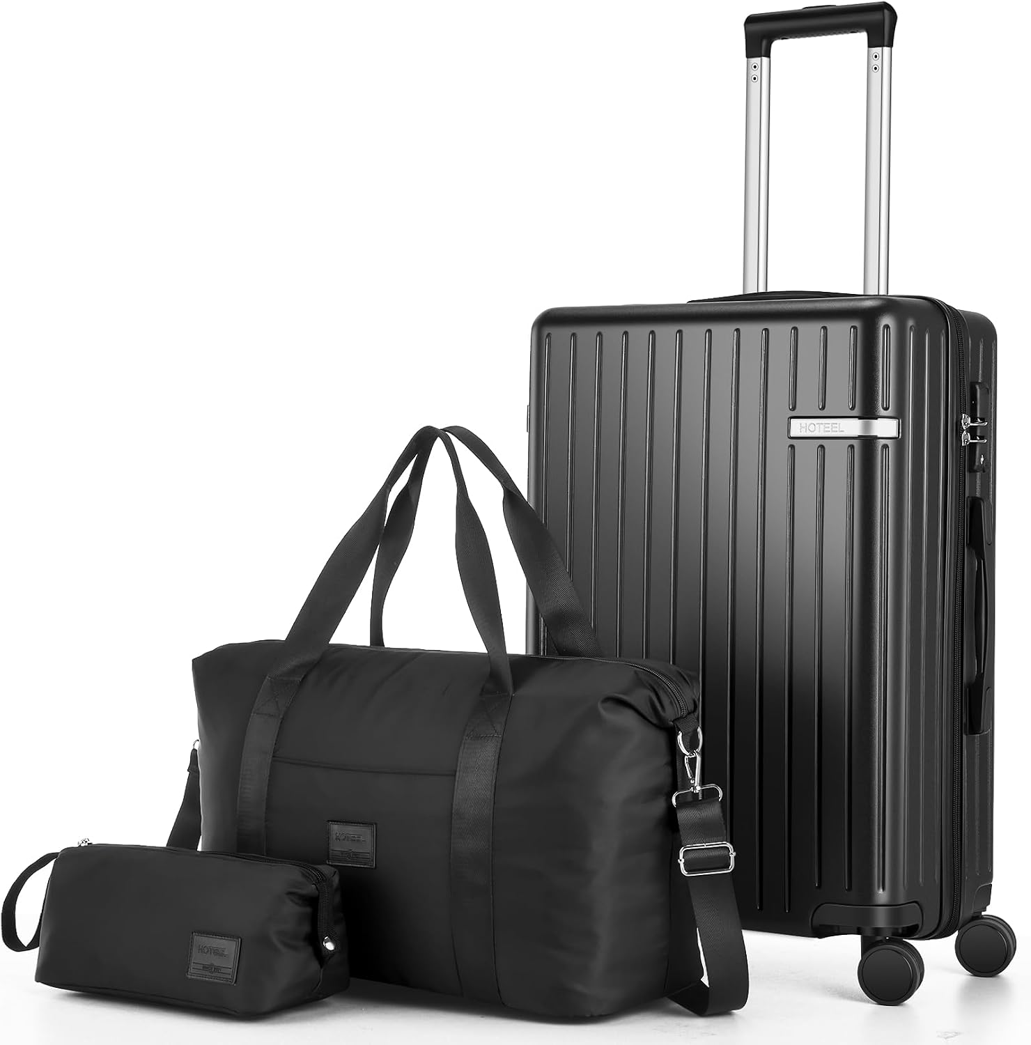 Hoteel Luggage Sets 3 Piece ABS+PC Hardside, 4-Year Warranty, Luggage Set with Spinner Wheels, TSA Lock, Lightweight Carry on Luggage, 20' Suitcase with Duffel & Organizer, Black