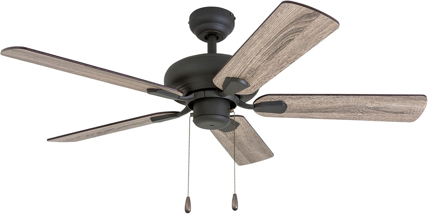 Prominence Home Russwood, 42 Inch Farmhouse Ceiling Fan with No Light, Remote Control, Three Mounting Options, 5 Dual Finish Blades, Reversible Motor - 50751-01 (Bronze)
