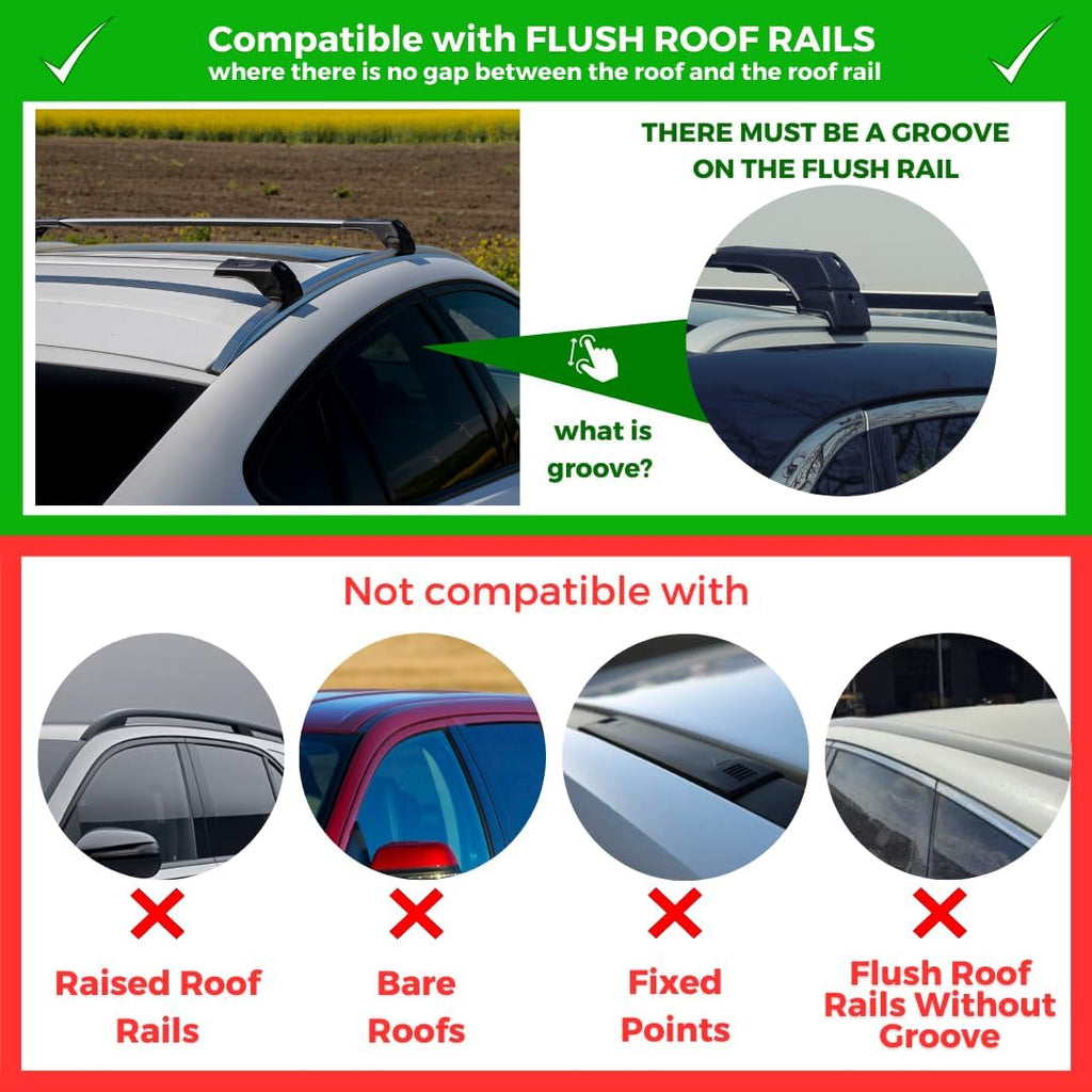 ERKUL Roof Rack Cross Bars for Audi Q3 2012-2018 | Aluminum Crossbars with Anti Theft Lock for Rooftop | Compatible with Flush Rails - Silver