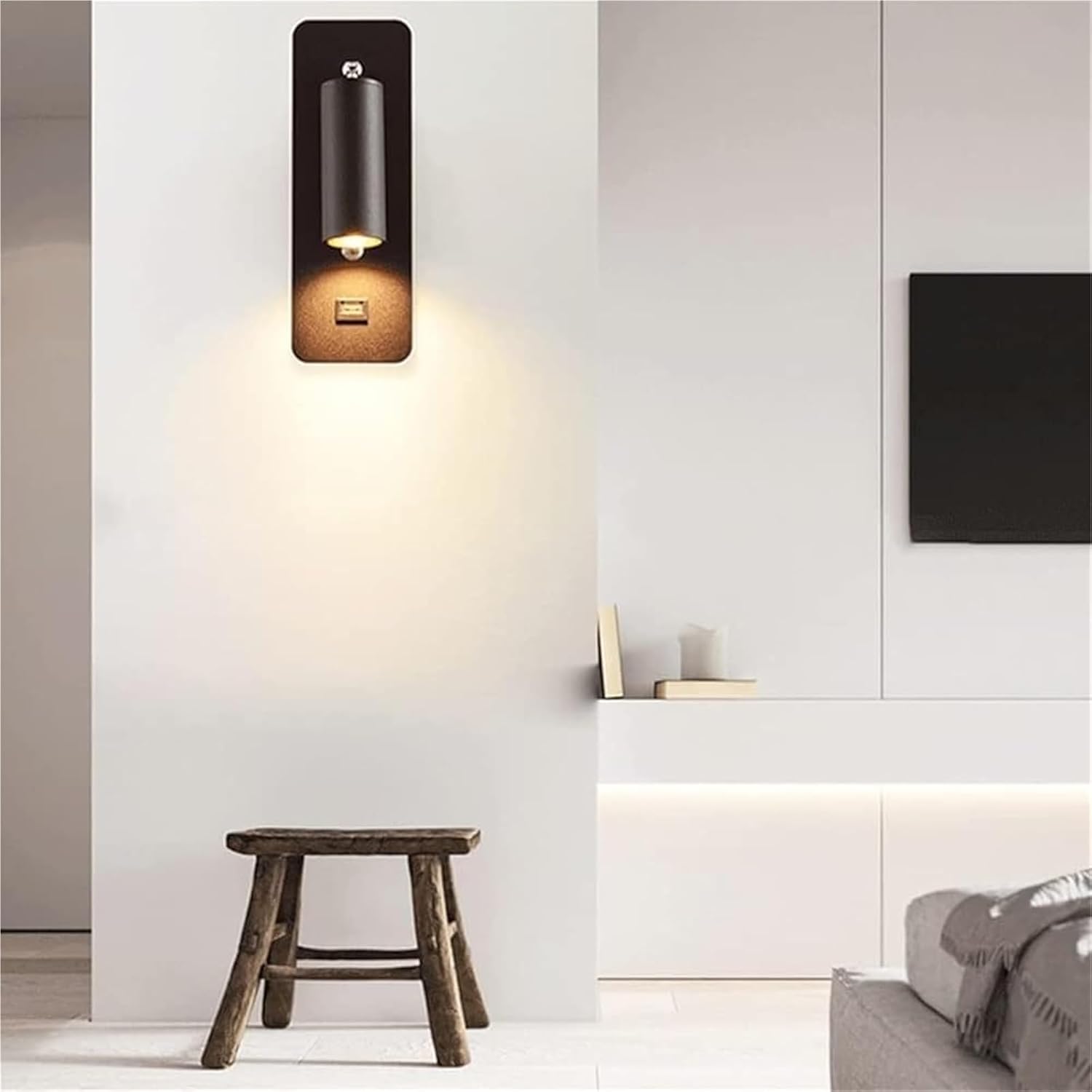 LED Bedside Reading Light Rotatable Indoor Spotlight Modern Wall Lamp with USB Charging Port Push Button Switch 7W Wall Mounted Light for Bedroom Living Room Hotel Hallway