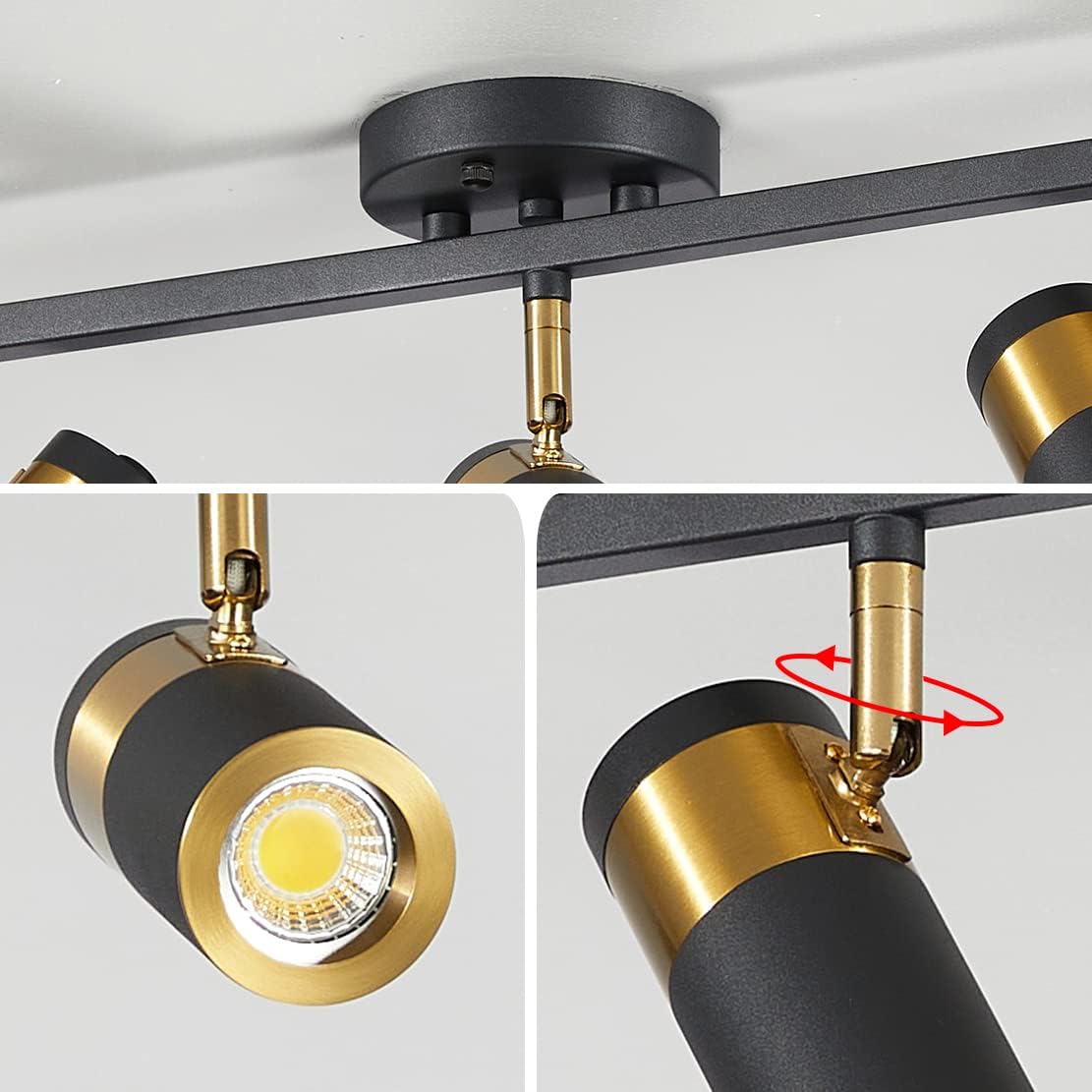 Black 5 Lights Spot Light, Fixture Matte Black LED Track Lighting Fixtures, Modern Flush Mount Ceiling Light for Bedroom Living Room Kitchen Island