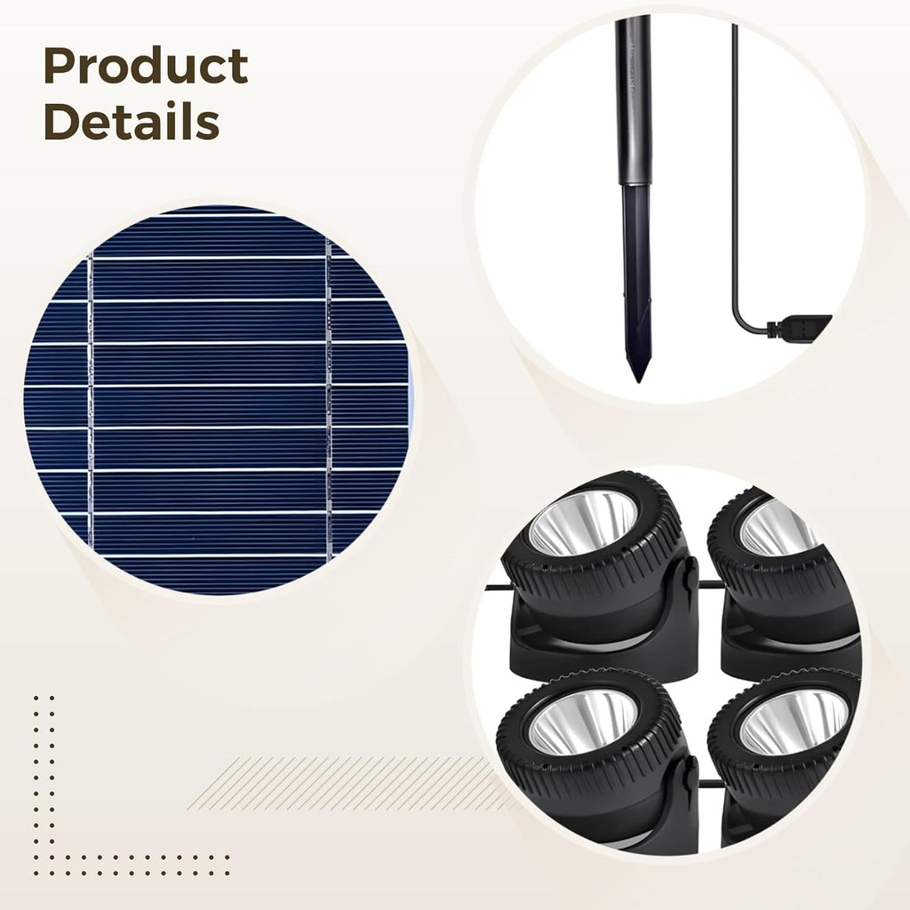 6 Led Solar Pond Lights, Ip68 Waterproof Submersible Fountain Lights with Adjustable Panel (Warm White) - 16Ft Cable Outdoor Spotlight for Garden, Pool, Landscape