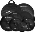 Arborea Cymbal Pack for Drum 7 pcs Black Hero Series Include 14'Hihats 16'Crash 20'Ride Bonus 10' Splash 16'Ozone Stacker 18' China Cymbal Free Cymbal Bag