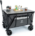 Whitsunday Heavy Duty Collapsible Wagon Cart,440Lbs Folding Outdoor All Terrian Wheel Utility Camping Park Wagon Cart with Table Grey