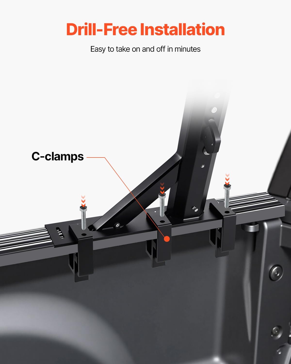 VEVOR Truck Ladder Rack, 21-31.5 in Height, Adjustable Non-Drilling Aluminum Cargo Rack with Sidebar, 800 lbs Static Capacity, Ideal for Canoes, Surfboards, Ladders, Lumber, Tents, and Large Cargo