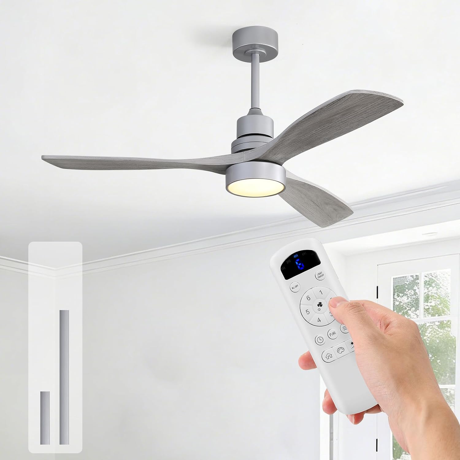Sofucor Ceiling Fans with Lights, 52 Inch Low Profile Flush Mount Wood Ceiling Fan with Remote for Indoor Farmhouse Bedroom Living Room Outdoor Patio Porch, Reversible DC Motor, Noiseless