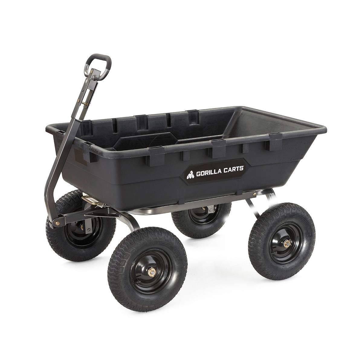 Gorilla Carts Heavy-Duty Poly Yard Dump Cart, 10 Cu Ft Tub, 1500 lb Haul Capacity, Black – Towable Utility Wagon with Quick-Release Dumping & Pneumatic Tires for Landscaping and Gardening