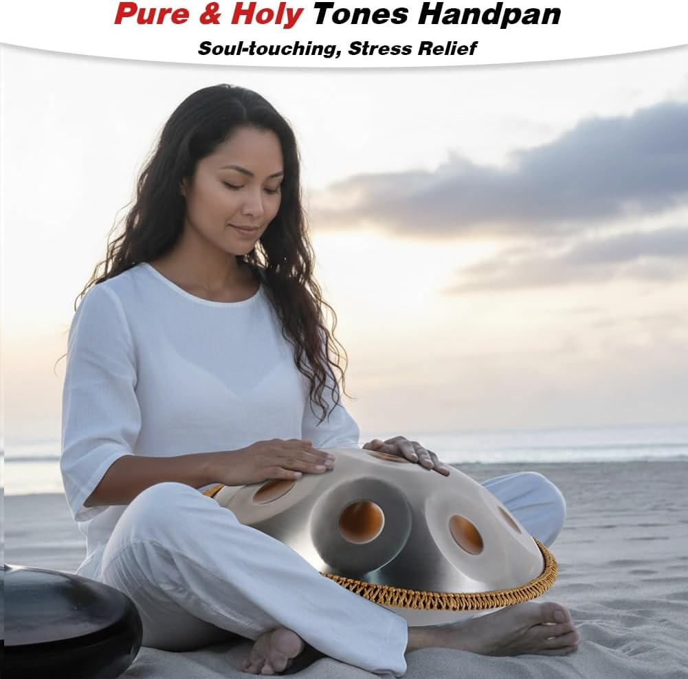 Steel Drum Handpan 22 Inches Adults Hand Pan Drum D Minor Kurd 432/440Hz 9/10/12 Notes Hand Pan Drums Instrument with Soft Bag, Mallets, Stand(440HZ/10Note)
