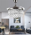 42' Modern Fandelier Retractable Ceiling Fan with Light Remote Control Crystal Chandelier Fan with 3 Color Changes 3 Fan Speeds Silent LED Ceiling Fan for Dining Living Room Bedroom