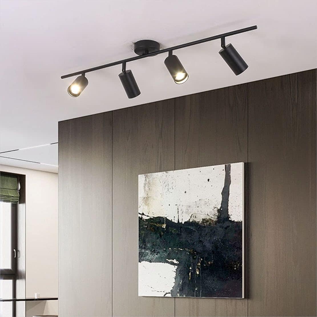 KCO Lighting 4-Light Black Track Lighting Fixtures Ceiling Flexible Mid Century Modern Led Track Light Dimmable Indoor Ceiling Spotlight Kitchen Flush Mount Track Lighting (4-Light)