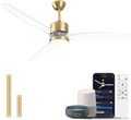 OKELI 52' Smart Ceiling Fan with Light, WiFi Enabled for Alexa & App Control, Reversible Gold Modern Ceiling Fan with Dimmable LED Light and Remote, Clear Blades for Living Room Bedroom