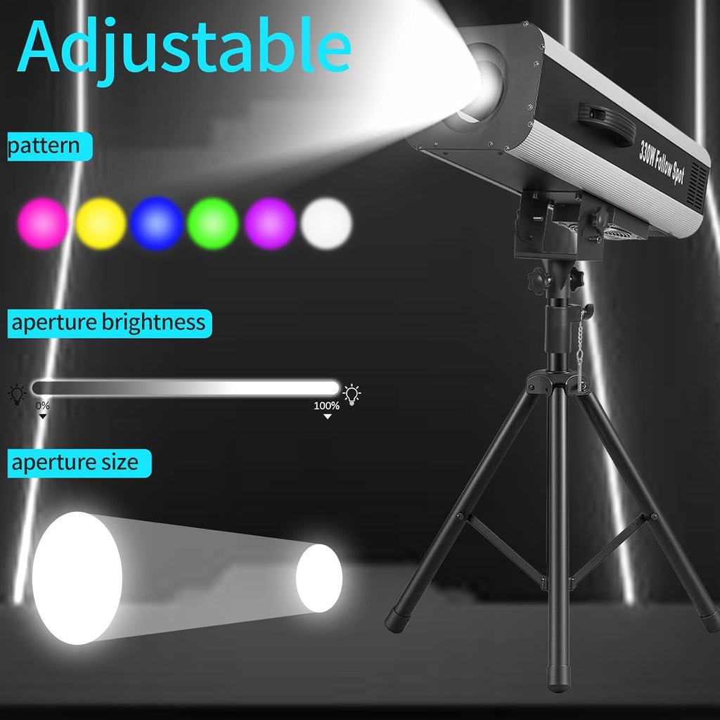 330W Stage Spotlight, 6 Colors Adjustable Dual Focus Manual Control Stage Lighting with Tripod Stand for Theater Party Performance