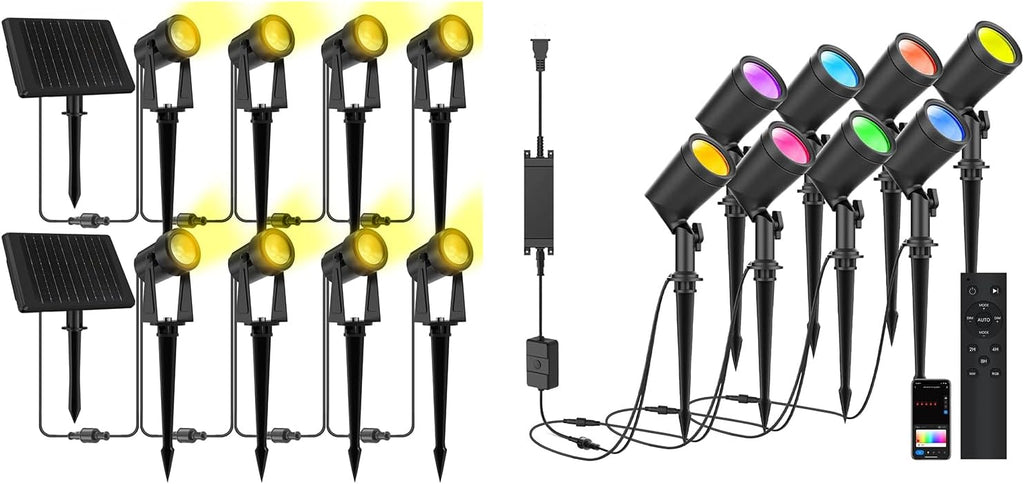 ZYAN Solar Spotlights, Black Cord (8 Pack, Warm White) Plug in Spotlights, 8 Pack, Warm White