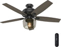 Hunter 52 inch Indoor Ceiling Fan with LED Light and Remote Control - Standard Mount Black Ceiling Fan, 5 Blades, For Bedroom, Living Room, or Kitchen, Quiet - Bennett 54187, Matte Black