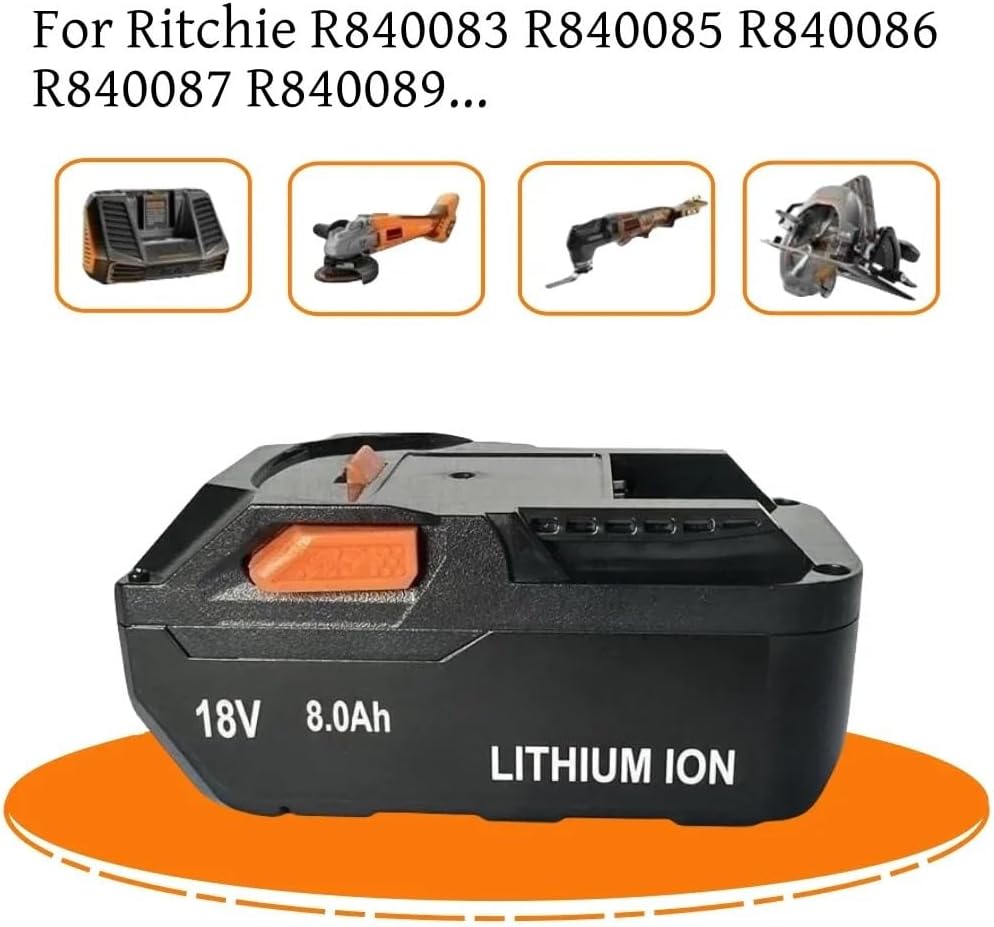 18V 8.0Ah Replacement Lithium-Ion Battery Compatible With RIDGID R840083 R840085 R840086 Cordless Power Angle Grinder Reciprocating Saw Tool Packs