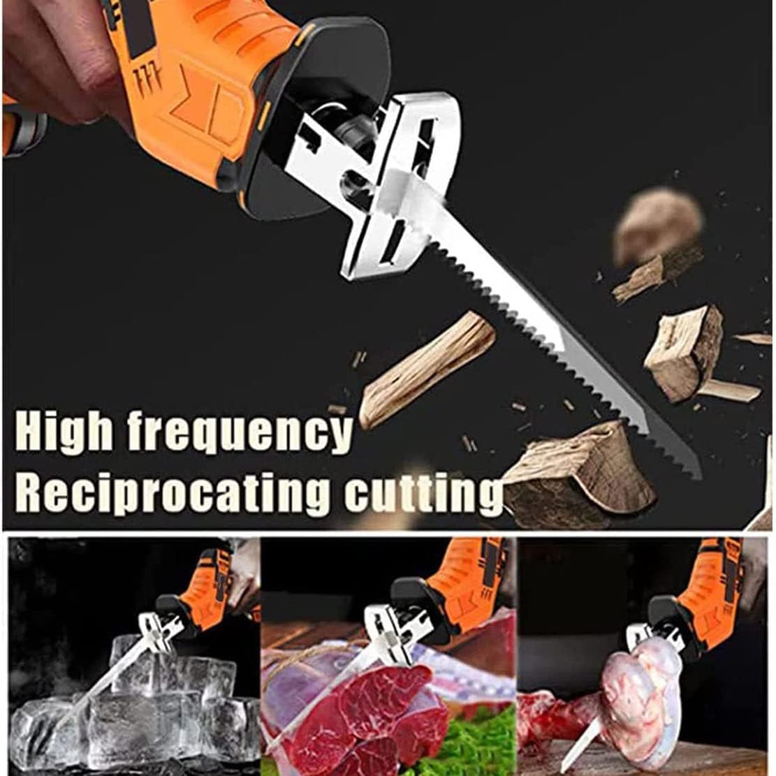 Electric Bone Saw,Cordless Reciprocating Saw with LED Light, Battery Powered,2 Blades, 0-3000RPM Variable Speed for Frozen Meat Pork Fish Ribs(1Battery+1Sawtooth)