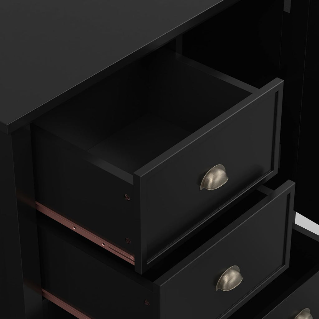 SIMPLIHOME Redmond Storage Cabinet - 39 inch Wide Solid Wood Medium Storage Cabinet in Black, Transitional Accent Cabinet for Entryway or Living Room with 4 Drawers and Cabinet Storage