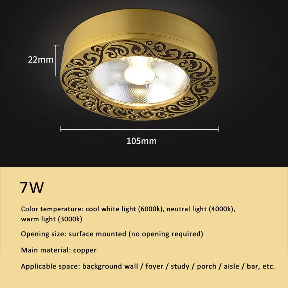 Set of 8 Adjustable Brushed Brass COB Ceiling Spotlights - Indoor Art Lighting (3W/7W/9W/12W) with Anti-Glare Trim and 3000K-6000K Color Temperature Options(7W,White Light)