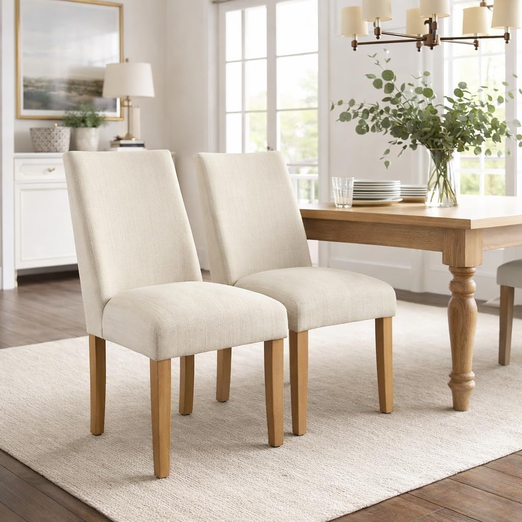 HomePop Modern Curved Back Dining Chair - Cream Textured Linen (Single Pack)