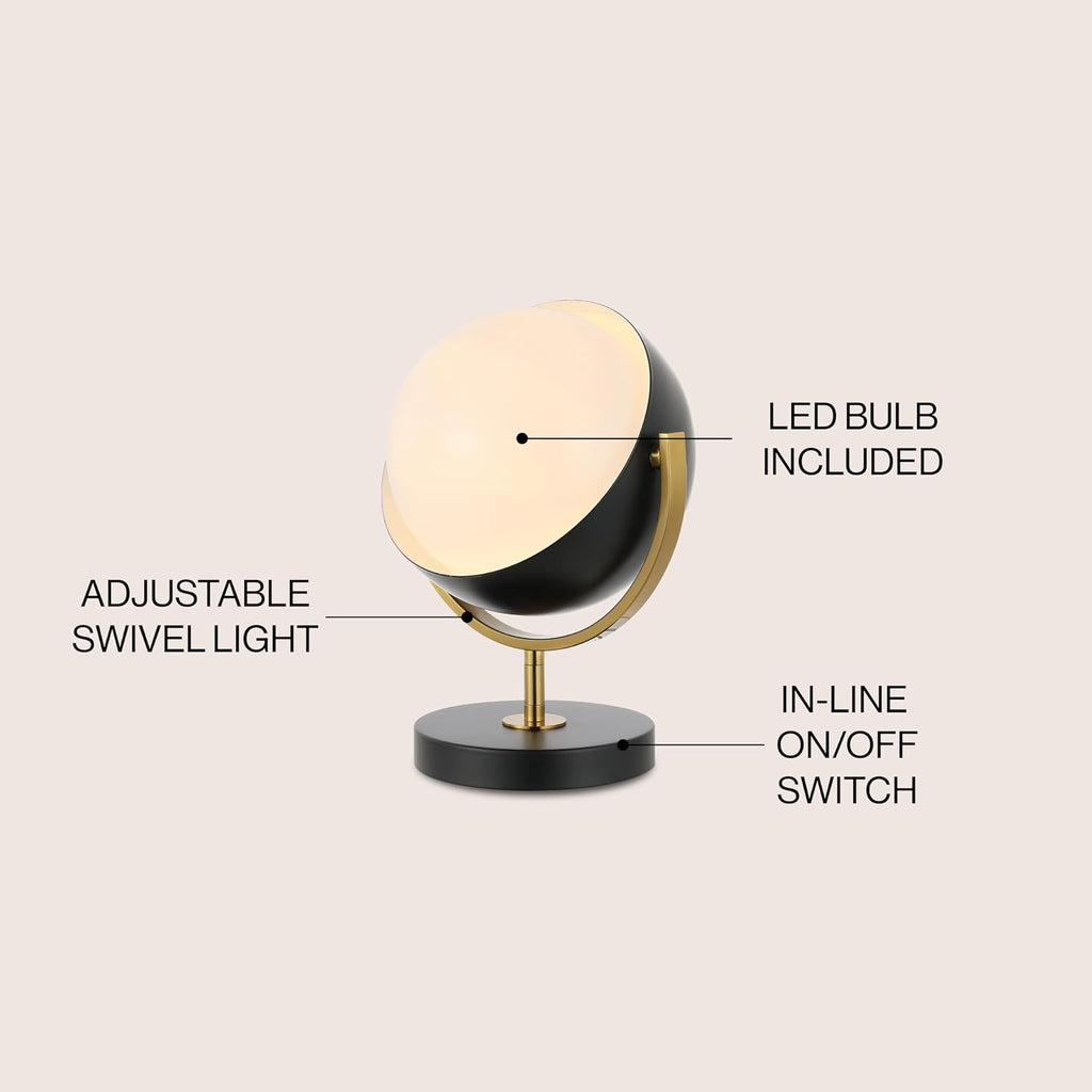 JONATHAN Y 12' Black/Brass Gold Adjustable Orb LED Floor Spotlight, Vintage Mid-Century Modern Iron Table Lamp for Living Room and Bedroom, LED Bulb Included JYL6019A